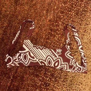 aerie Brown and White Patterned Bikini Top